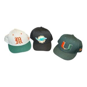 BUNDLE Miami Hurricanes & Dolphins LOT of 3 Hats Set